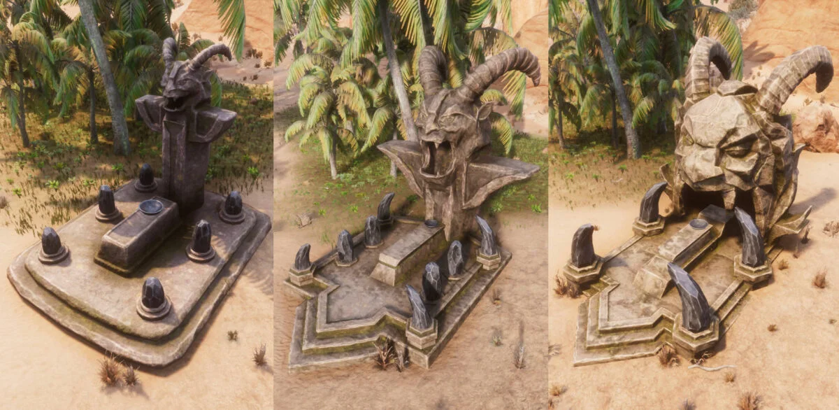 Conan Exiles Jhebbal Sag-Altar in allen drei Stufen
