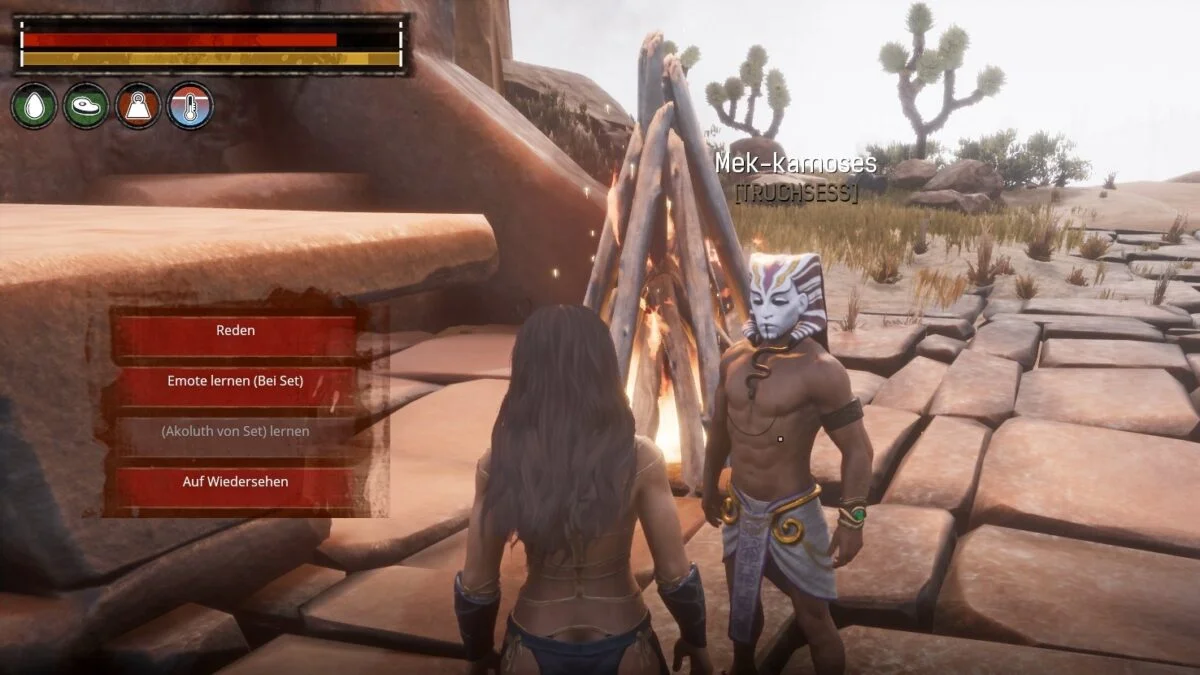 Conan Exiles Gesprächsauswahlbildschirm bei Religionslehrer Mek-Kamoses