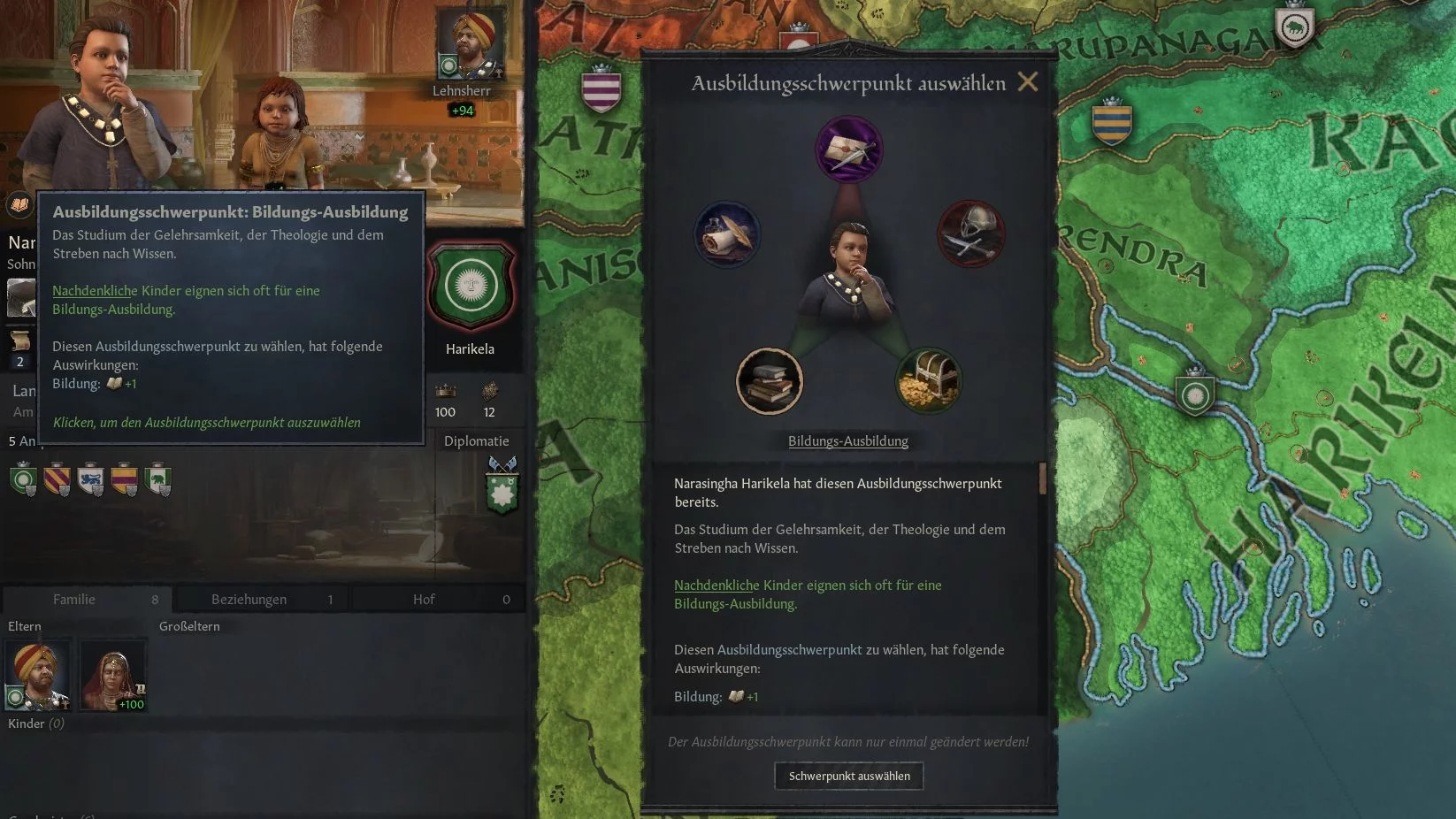 Crusader Kings 3 Portrait of children with education focus window