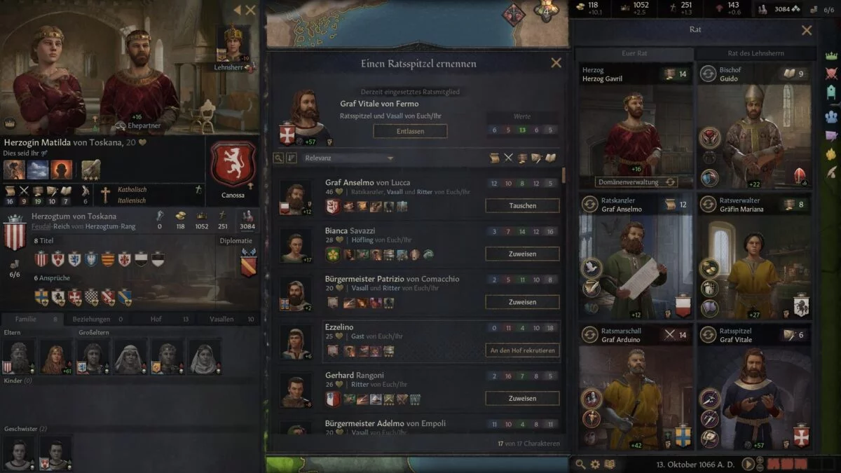 Crusader Kings 3 appointment window with character list for a council spy