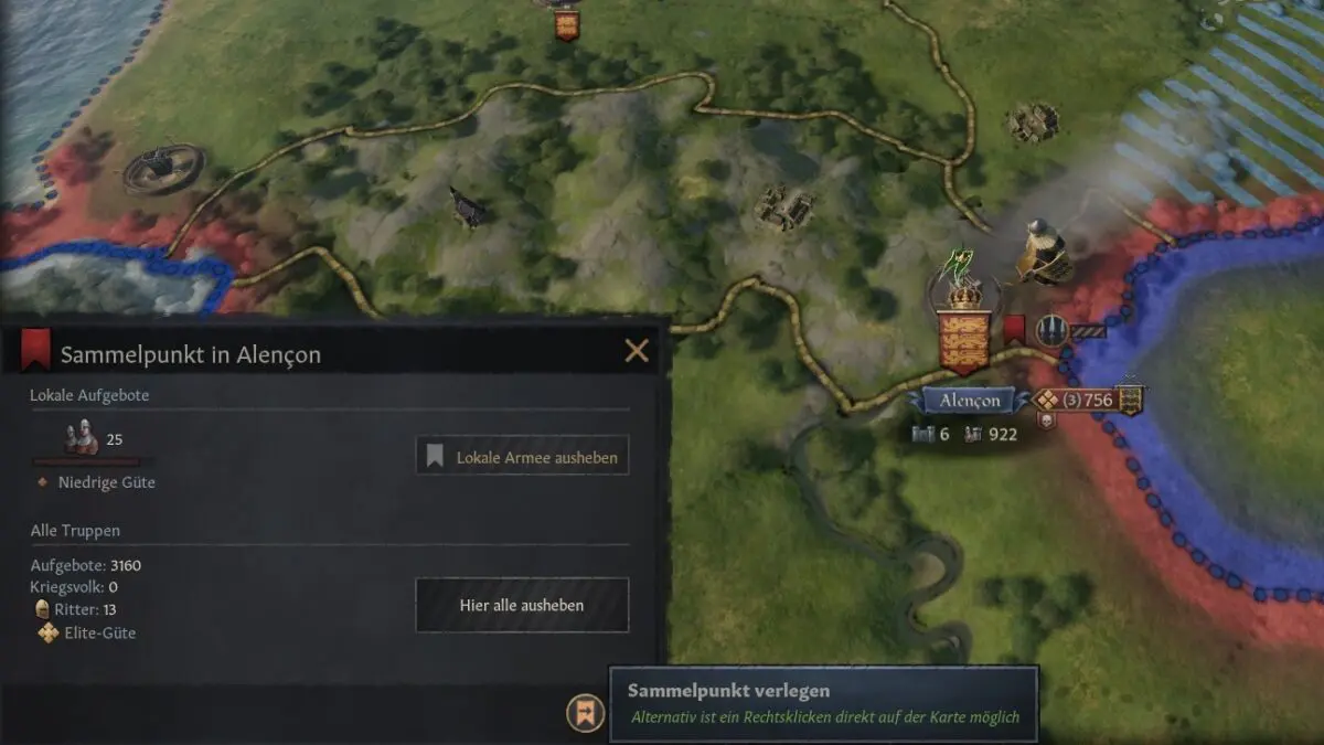 Crusader Kings 3 Rallying point window with relocate Rallying Point button