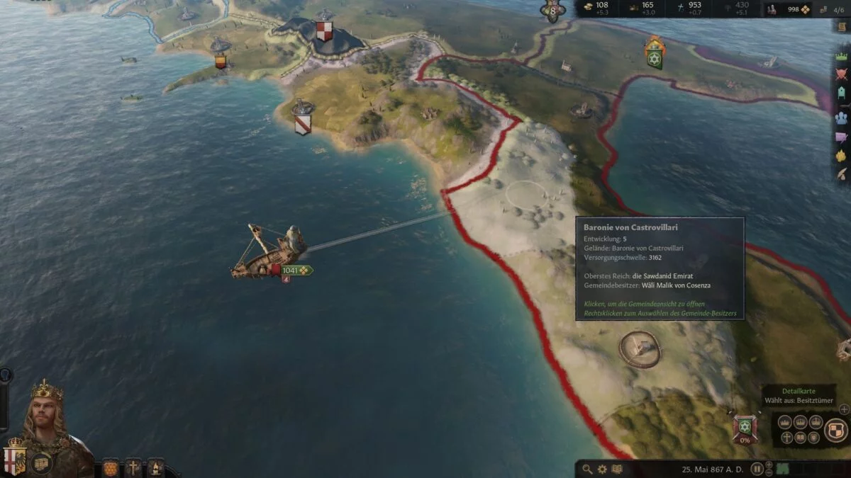 Crusader Kings 3 army lands on coast from the sea