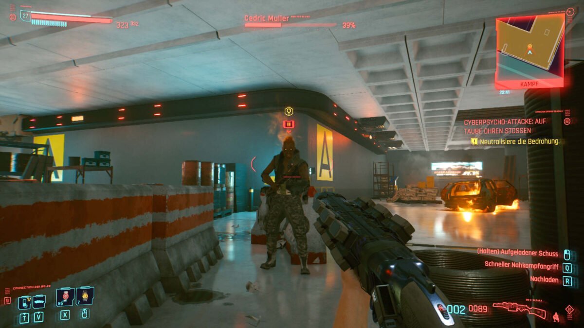 Cyberpunk 2077 Cyberpsychos Cedric Muller With Shotgun in underground car park