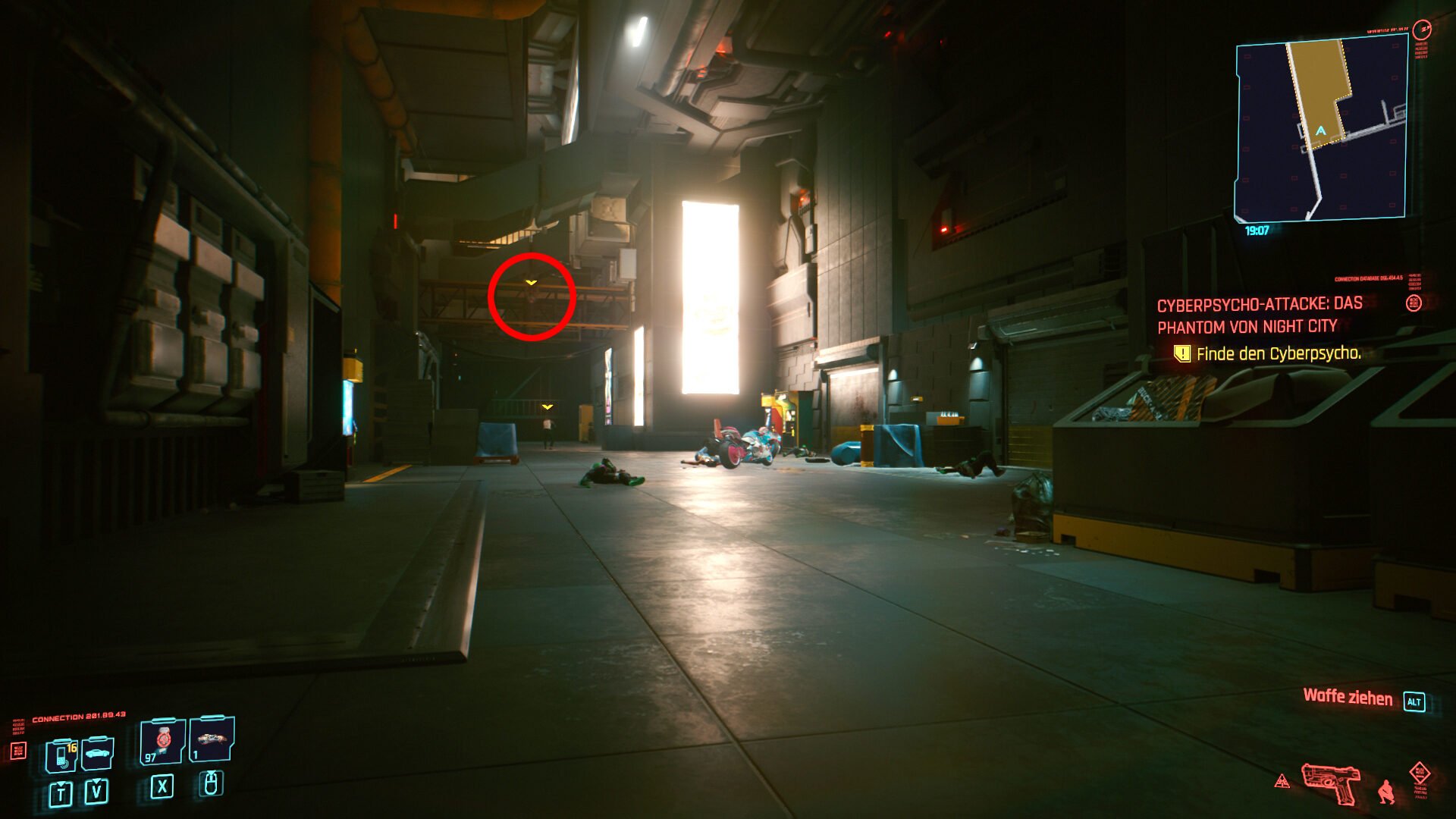 Cyberpunk 2077 Cyberpsychos View of the alley with marked boss