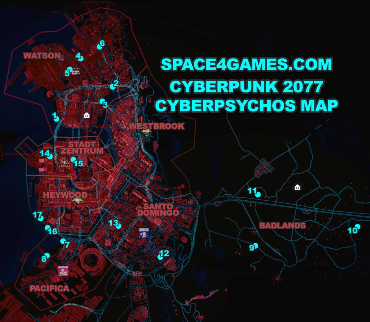 Cyberpunk 2077 Cyberpsycho-Guide Standorte aller Cyberpsychos Karte