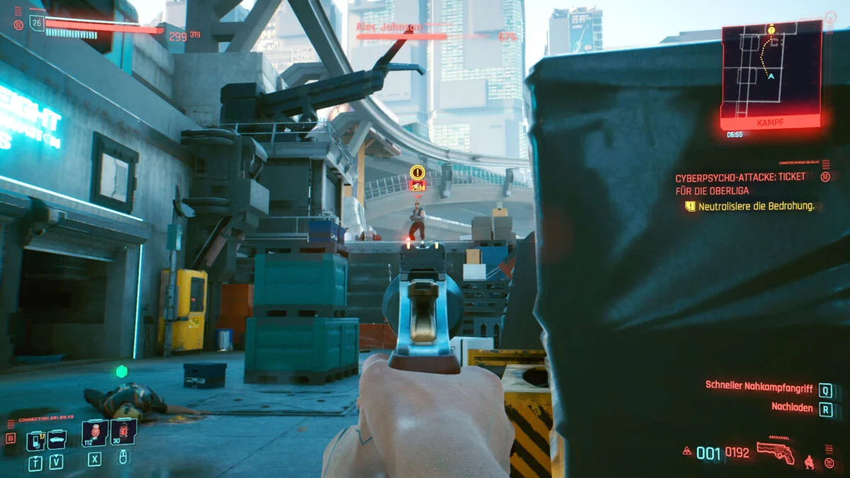 Cyberpunk 2077 Cyberpsychos View from below on enemy firing from elevated position