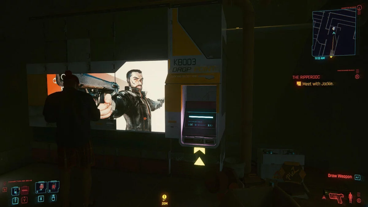 Cyberpunk 2077 Money Making Drop Point Machine next to V's apartment