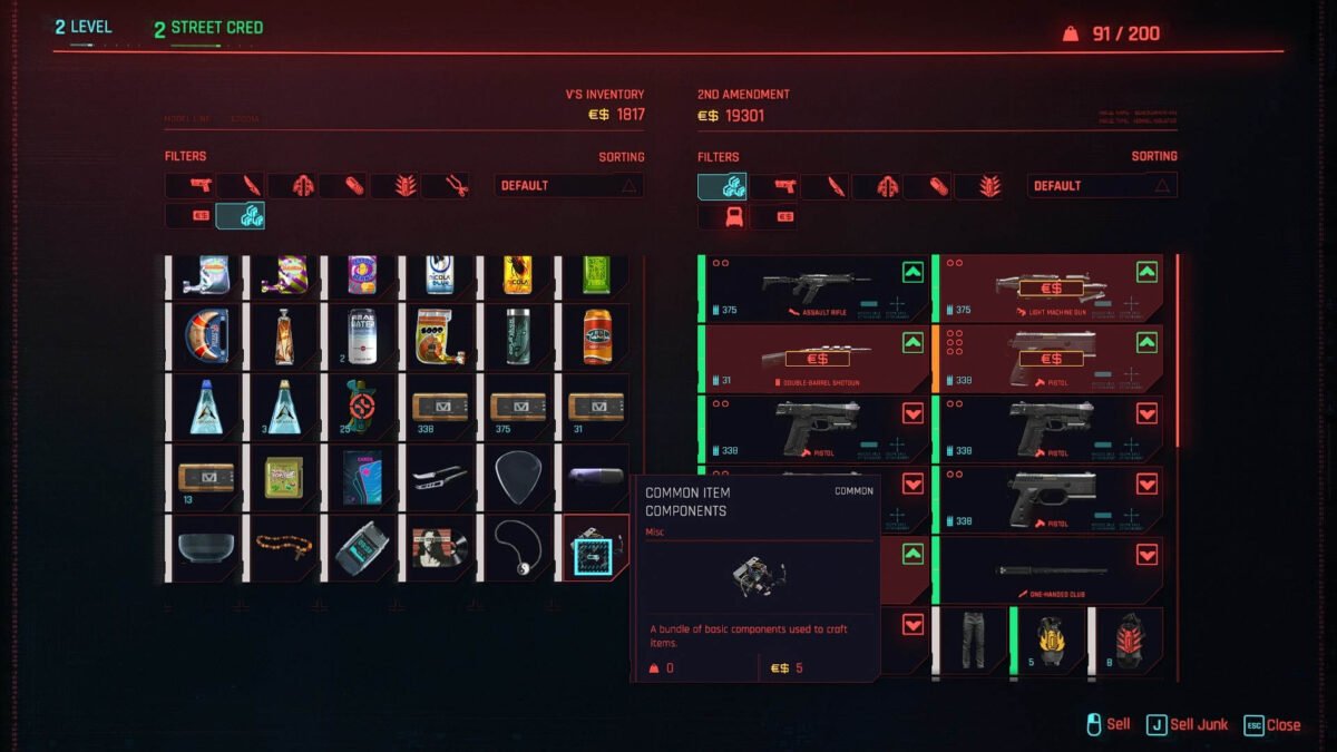 Cyberpunk 2077 Money Making Guide Crafting Components in Inventory