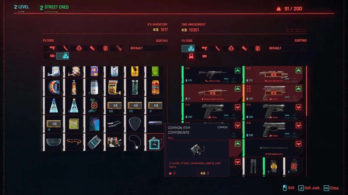 Cyberpunk 2077 Money Making Guide Crafting Components in Inventory