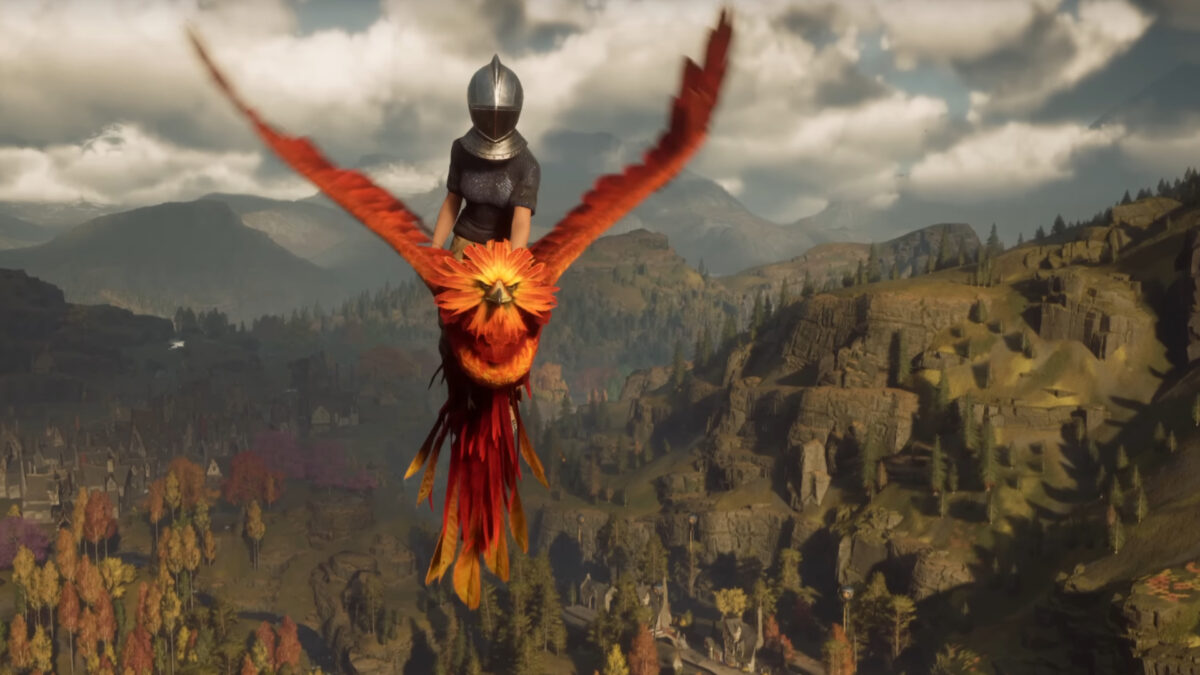 A orange Phoenix with someone sitting on the back.
