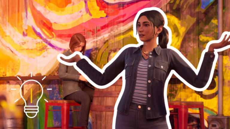 Ein Bild von Max an einem Bartisch, davor Safi mit ausgestreckten Armen.