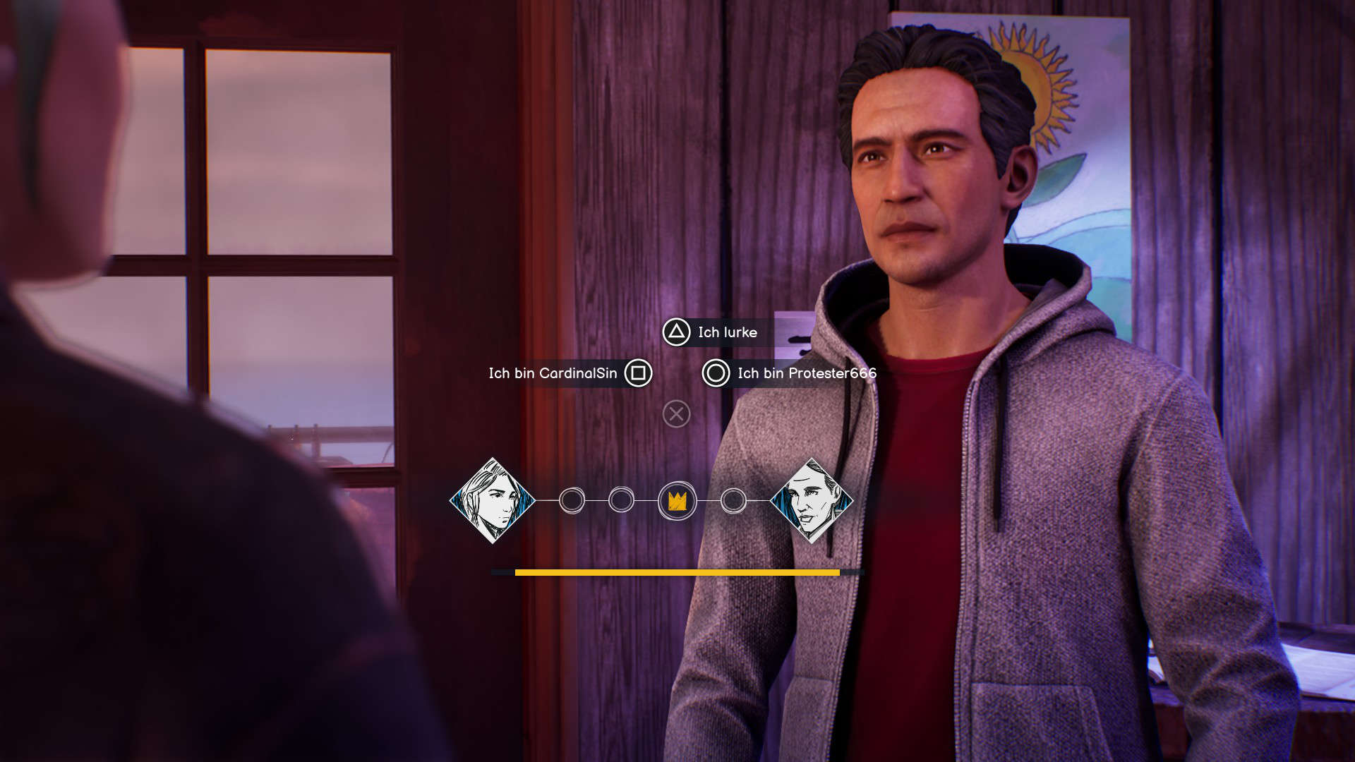 Joel schaut zu Chloe und wartet auf eine Antwort.