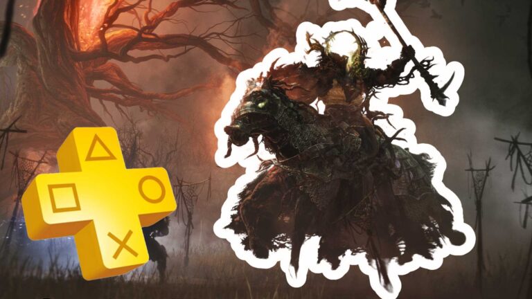 Eine Kreatur auf einem dunklen Pferd mit Stab.