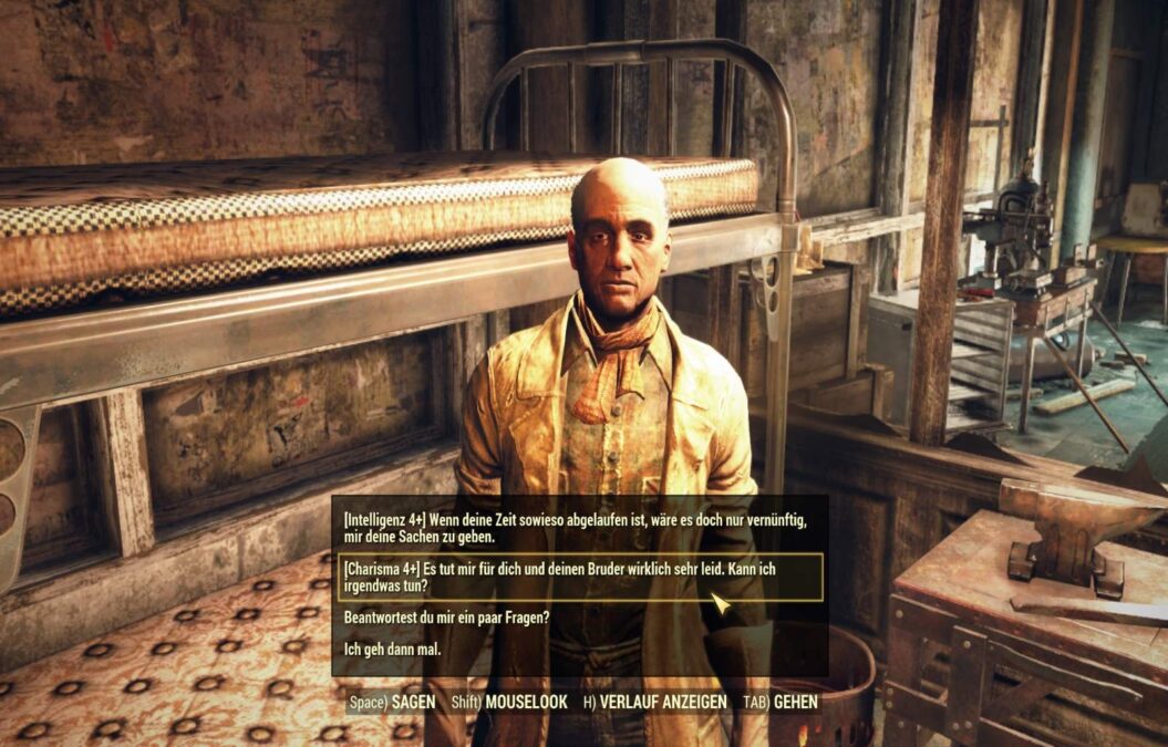 News Fallout 76 Gespräch mit Mann mit verschiedenen Themen zur Auswahl