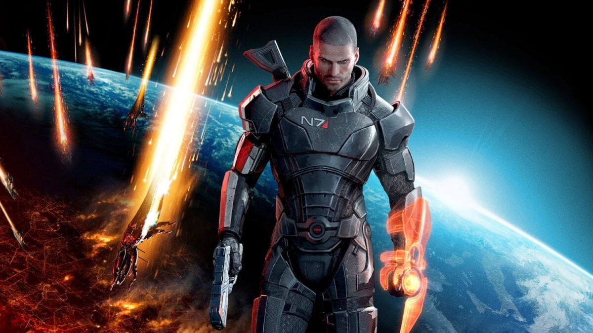 News Mass Effect TV-Seriendeal Commander Shepard steht vor Planet auf den brennende Asteroiden einschlagen