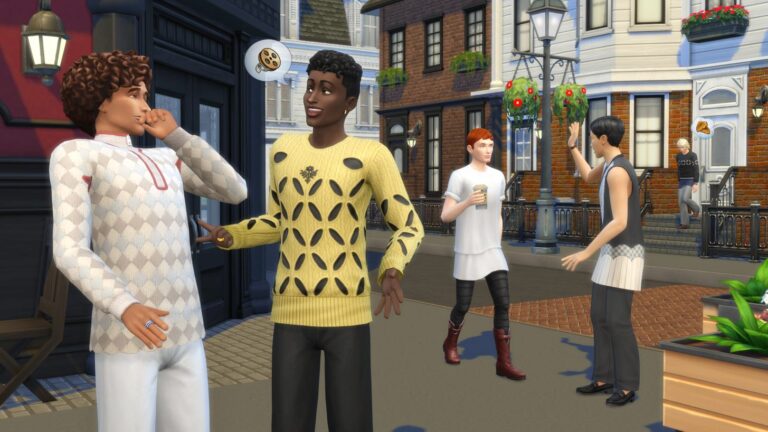News Sims 4 Moderne Männermode mehrere männliche Sims in urbanem Umfeld unterhalten sich und gehen durch die Straßen