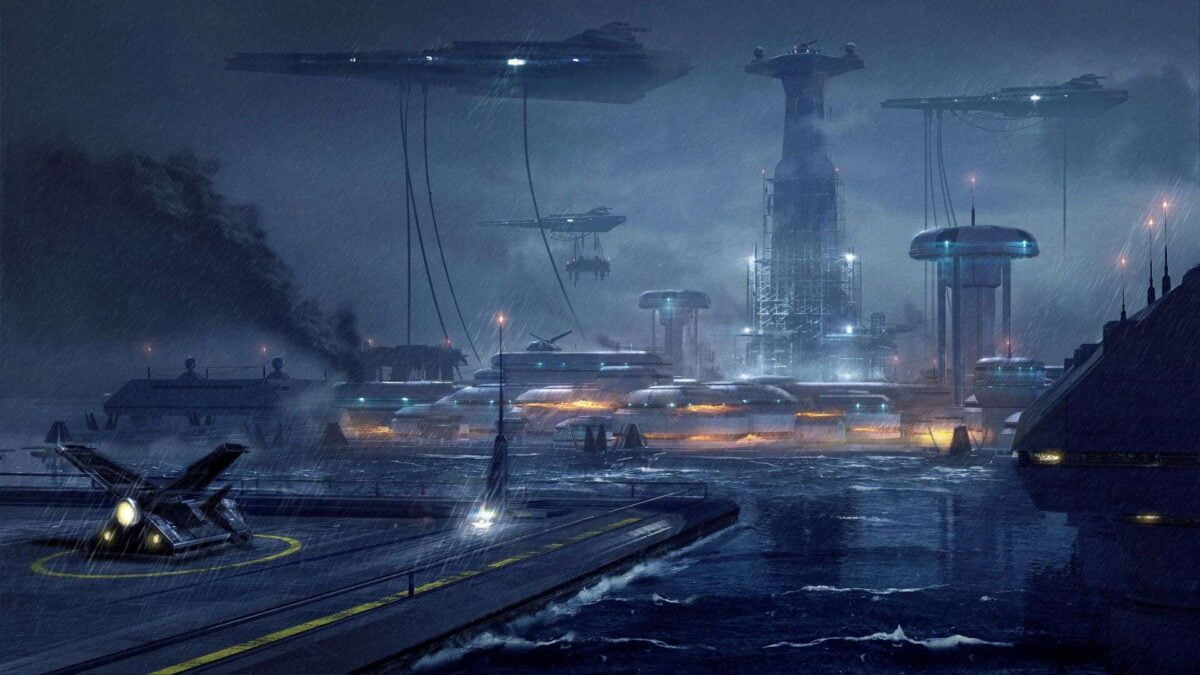 Star Wars The olf Republic Legacy of the Sith Imperiale Gebäude und Raumschiffe auf sturmumtostem Planeten
