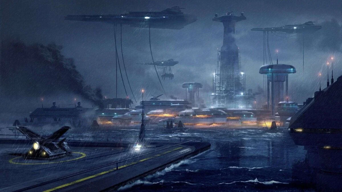 Star Wars The olf Republic Legacy of the Sith Imperiale Gebäude und Raumschiffe auf sturmumtostem Planeten