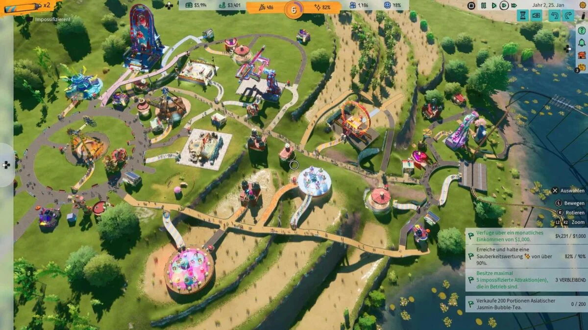 Dieser Park bietet Bereiche für alle drei Zielgruppen: Oben links können sich Teenager austoben, unten in der Mitte kommen speziell Familien auf ihre Kosten und ganz rechts haben Erwachsene Spaß.