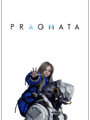 Die Cover-Art von Pragmata zeigt ein kleines Mädchen, das auf den Schultern eines Raumfahrers sitzt und winkt.