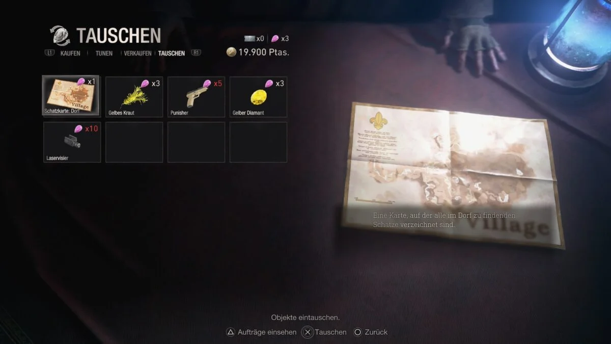 Ein Bild des Inventars in Resident Evil 4 Remake zeigt eine Schatzkarte.