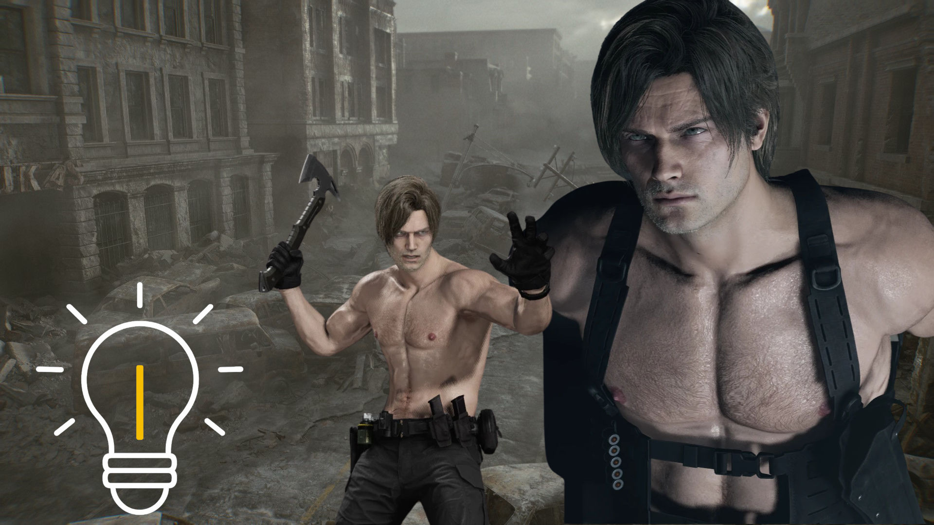 Leon oberkörperfrei in verschiedenen Posen.