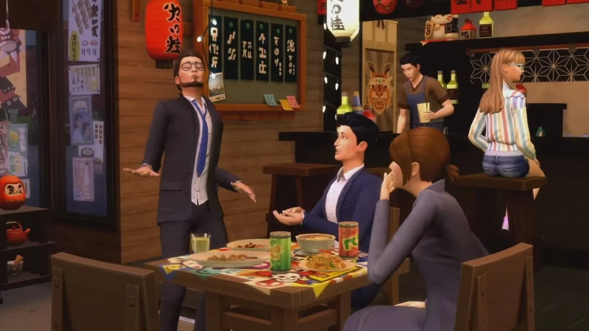 Sims 4 Ab ins Schneeparadies Büroangestellte feiern in traditionellem Restaurant nach der Arbeit