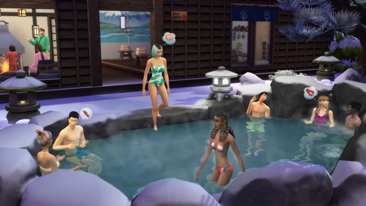 Sims 4 Ab ins Schneeparadies Sims entspannen gemeinsam in einer natürlichen heißen Quelle