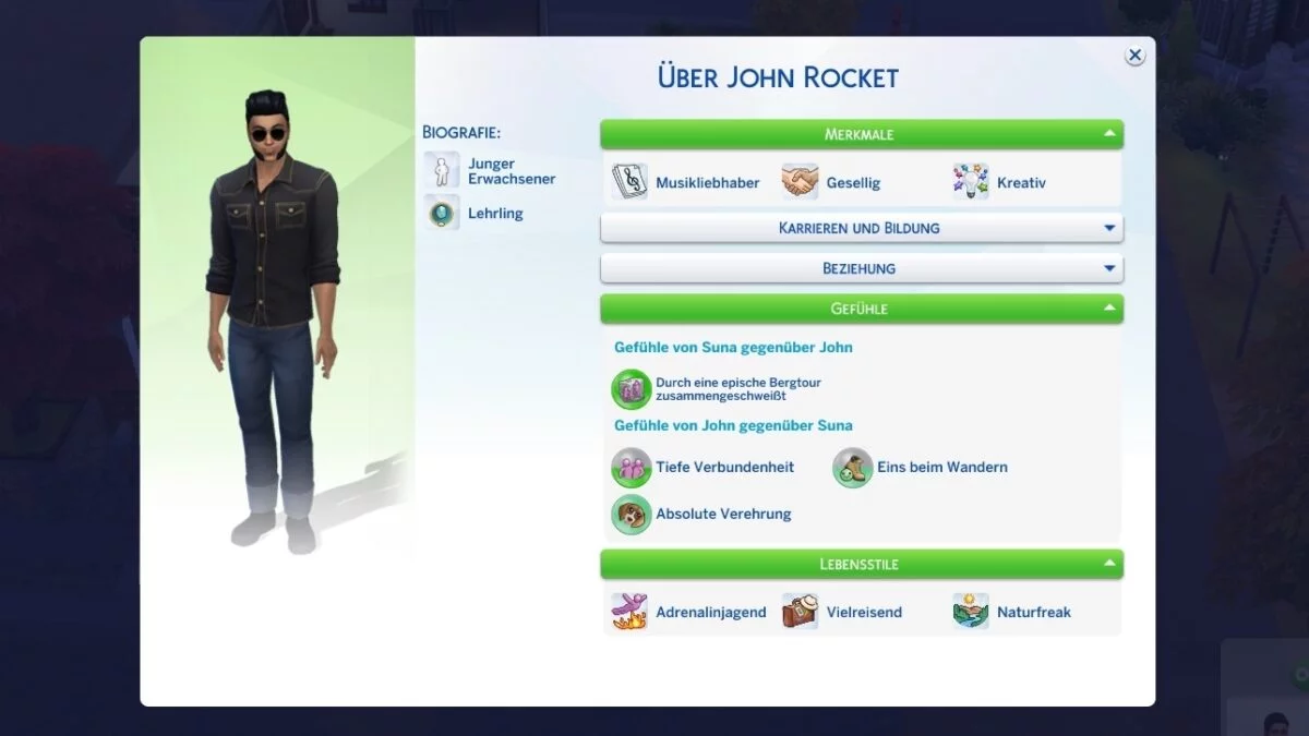 Sims 4 Ab ins Schneeparadies Blick in das Sim-Profil eines Sims