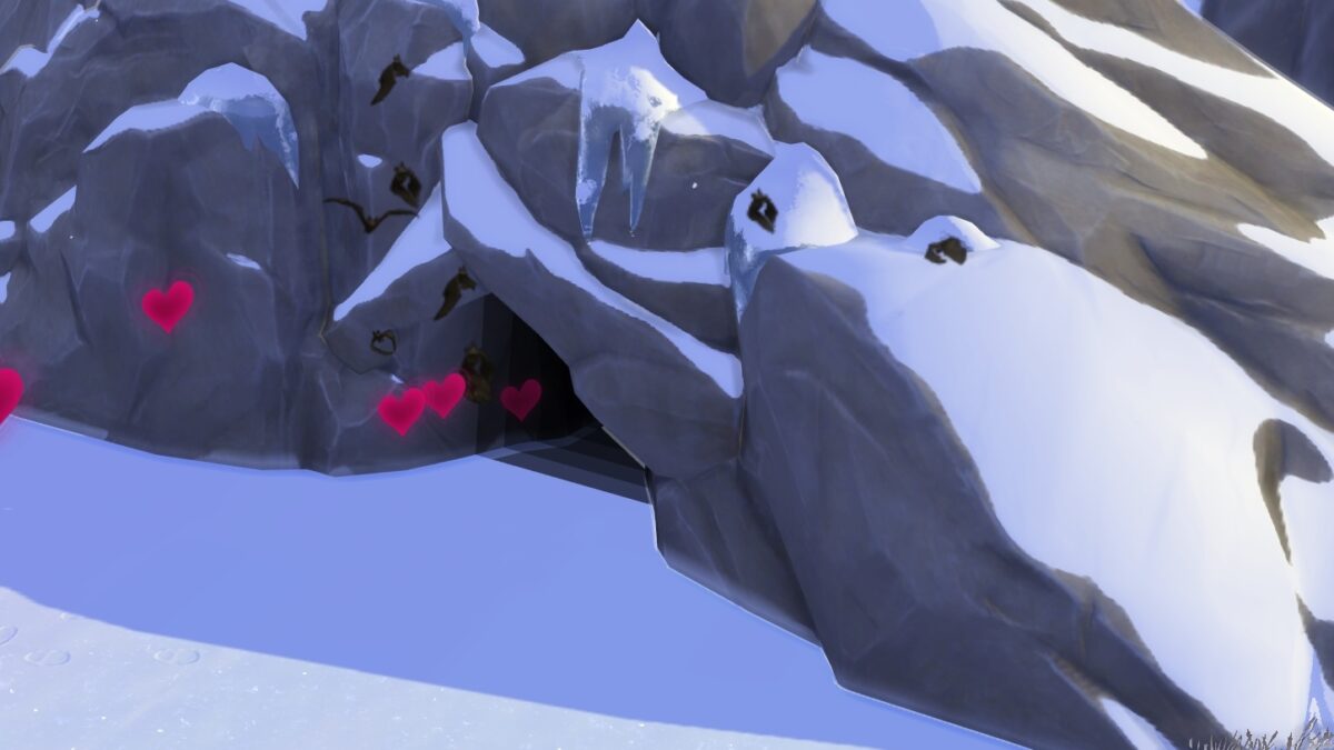Sims 4 Ab ins Schneeparadies Fledermäuse flüchten vor Sims, die in Höhle Techtelmechtel haben