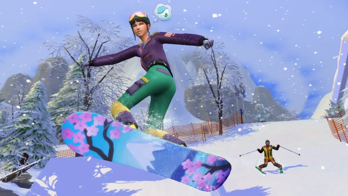 Sims 4 Ab ins Schneeparadies Zwei Sims beim Snowboarden und Skifahren