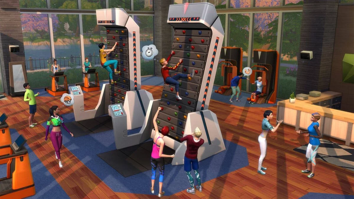Sim uses electronic climbing wall in gym