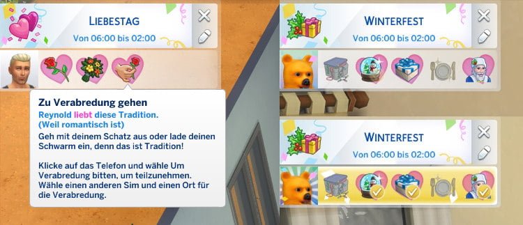 Sims 4 Jahreszeiten drei verschiedene Traditionen-Anzeigen unterschiedlicher Sims