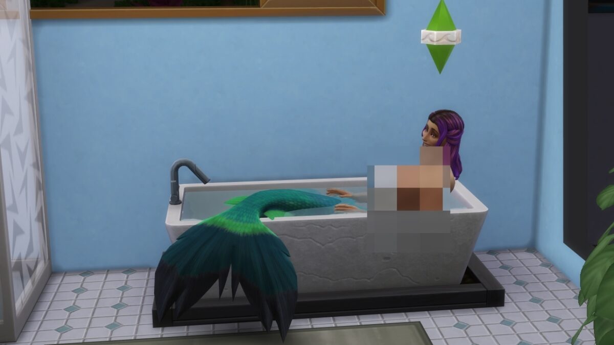 Eine Sims 4 Meerjungfrau liegt in einer gefüllten Badewanne.