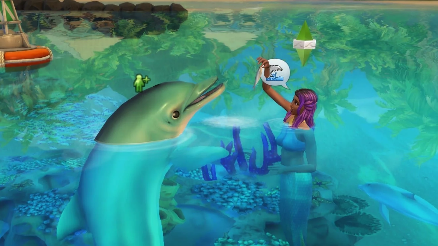Meerjungfrau in Sims 4 füttert Delfin
