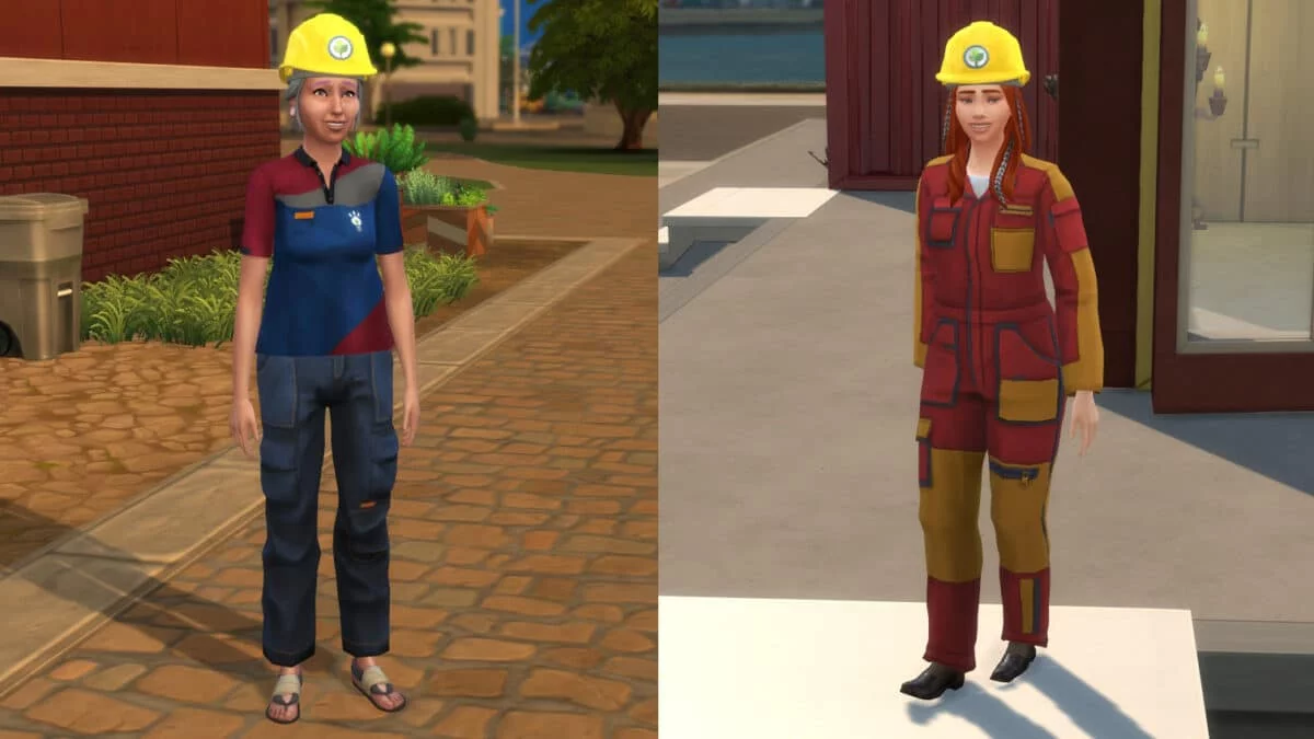 Zwei Simfrauen in der Berufskleidung der zwei Bauplanungsingenieur-Karrierezweige