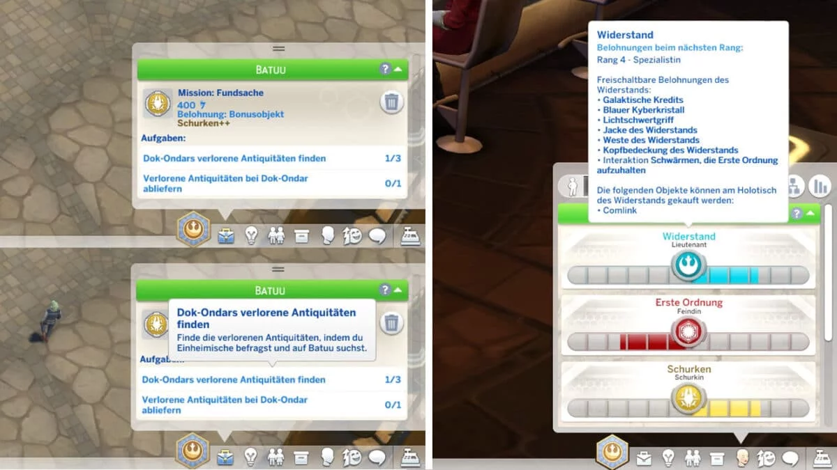 Sims 4 Reise nach Batuu Missions- und Rufübersicht