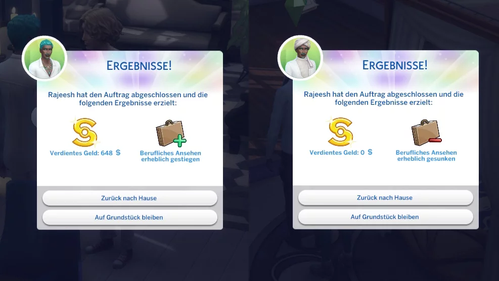 Sims 4 Traumhaftes Innendesign Auftragsboxen für erfolgreichen und nicht erfolgreichen Auftrag