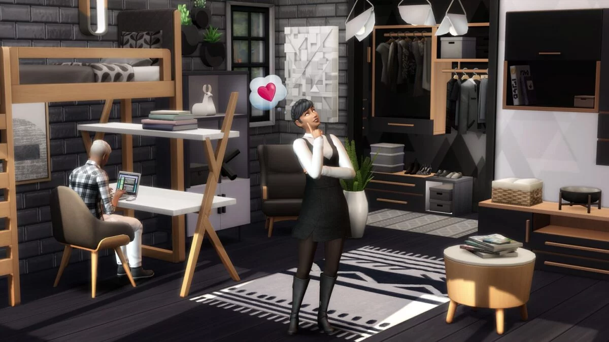 Sims 4 Traumhaftes Innendesign Designerin in moderner Umgebung denkt über Veränderungen nach