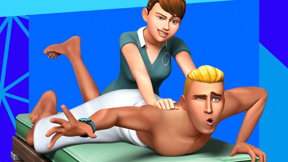 Sims 4 Wellness-Tag Guide Sim-Frau massiert Sim-Mann auf Massageliege ruppig