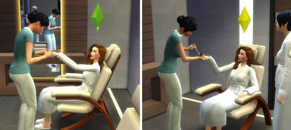 Sims 4 Wellness-Tag Sim-Frau erhält in Wellness-Center Maniküre