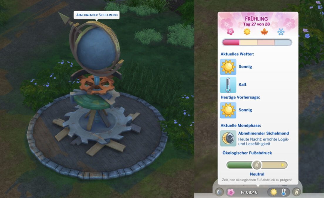 Sims 4 Werwölfe Mondphasenuhr und Blick auf den Sim-Tageskalender
