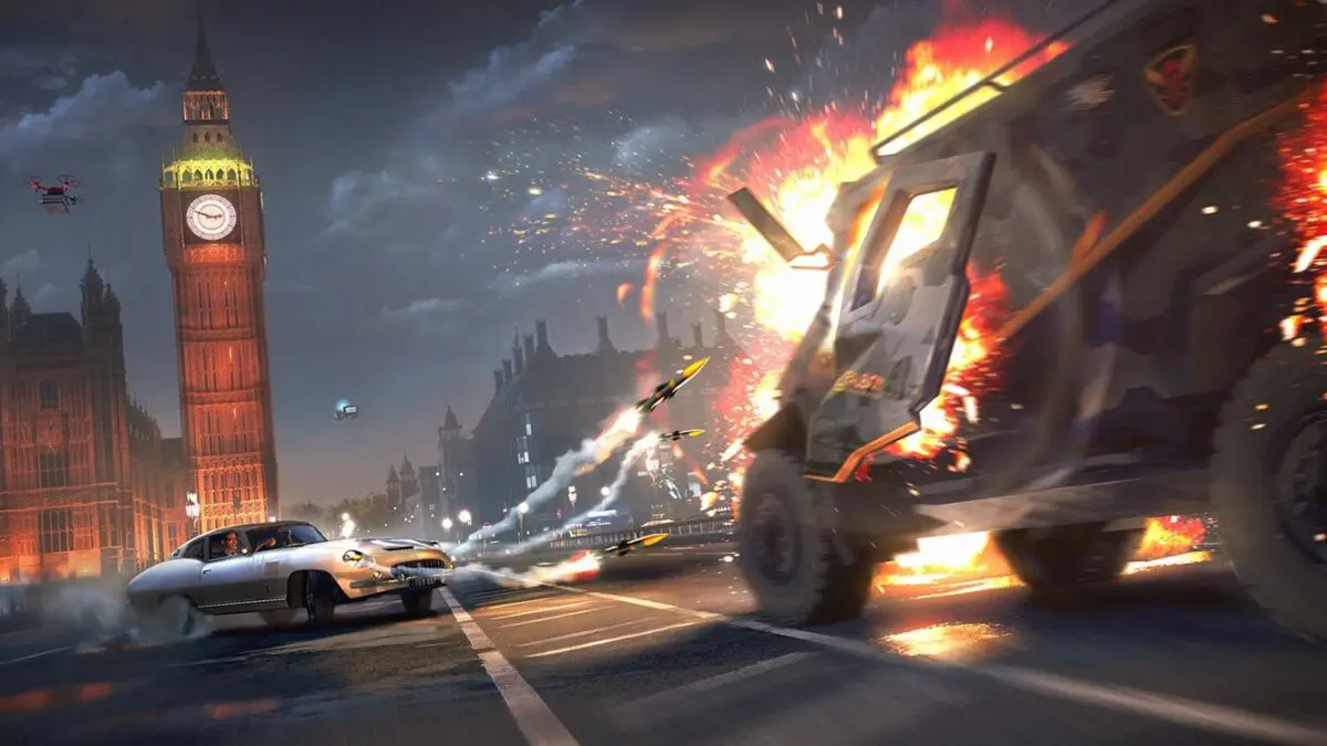 Watch Dogs Legion Spionauto beschießt Gegnerfahrzeug mit Raketen